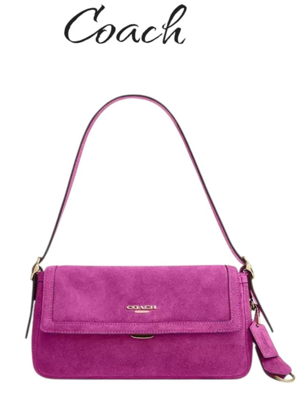 COACH Etta Small Flap Shoulder Bag Magenta Pink Suede Handbag Y2K NWT
